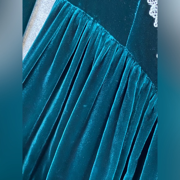 Jessica McClintok Vintage Velvet Lace‎ and Beaded Dress 4 Green 80’s Petticoat - Picture 5 of 12